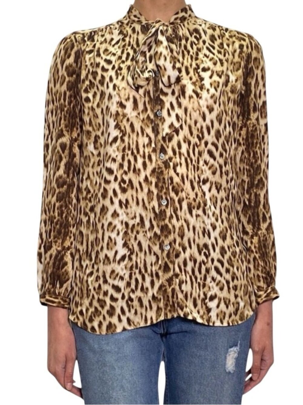 J.CREW Leopard Print Tie Neck Blouse Size XS